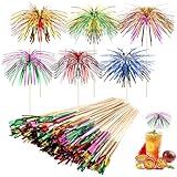 Abeillo 50 Stück Cocktail Picks, 23cm lang Cocktailspieße, Neue Doppelschicht mehrfarbig Cocktail Feuerwerk Deko, Glitzer Cocktail Schirmchen für Party Geburtstagsbars Getränke