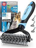 BluePet Hundebürste Unterwolle langhaar & Katzenbürste langhaar I Unterwollkamm entfernt Unterwolle & Verfilzungen I Deckhaarschutz & Knoten Entfernen I Unterfellbürste Hunde für Fellwechsel