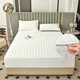 Matratzenschoner mit Reißverschluss Matratzenüberzug Fünf Seiten Gesteppt 70/80/90 Anpassbare Matratzenvollbezug Matratzenschutz Encasing Atmungsaktive Waschbarer Spannbettlaken Topper(120X200+20cm,B)