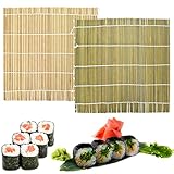 Sushi Matte, 2 Teilige Natürliche Bambus Rollen Matte Sushi-Matte, Waschbares Sushi Tablett, Wiederverwendbare Bambus Sushi Herstellung für Küchenparty Professionelle Anfänger, 24 x 24 cm