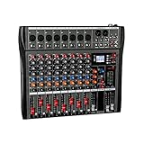 QZCX Audiomixer Professioneller Mixer 8-Kanal USB Effekt 48V Phantomspeisung Aufnahme Konferenz Bühne Party Konsole Geräuscharm