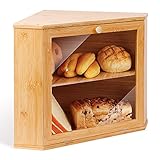 Leader Accessories Bambus Brotkasten 2 Etagen Brotbehälter für Ecke lebensmittelecht Brotaufbewahrung pflegeleicht 32x32x34cm