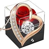 SWEETIME Ewige Rose Geschenkbox Rote Infinity Rosen mit Herzkette 925 Silber Rosegold Damen Kette,Für Immer mit Halskette Geschenke für Frauen am Valentinstag,Weihnachten,Hochzeitstag,Geburtstag