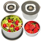 Everusely Vakuumversiegelte Lebensmittelbehälter - 3er-Set Edelstahl-Metall-Lunchboxen mit Silikon-Deckeln - auslaufsicher, lebensmittelecht