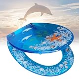 Blue Ocean Yellow Seestern Premium Harz Antibakteriell Absenkautomatik WC-Sitz - Slow Close Quick Release Sitz - Never Loosen Technologie