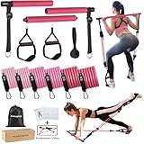 ALongSong Fitnessbänder Pilates Bar Set mit Widerstandsbänder 20-240lbs, Trainingsbänder Krafttraining Fitnessgeräte für Zuhause Resistance Bands Verstellbare Pilates-Stange Griffe, Türanker