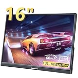 Showscren Tragbarer Monitor 16 Zoll, Full HD 1920 x 1200P Display 300 cd/Helligkeit, 60 Hz IPS LCD-Panel, 100% sRGB, eingebauter Lautsprecher, HDMI USB-C Portable Monitor für Laptop-PC PS3/PS4-Switch