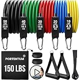 PORTENTUM Elastisches Krafttraining mit 5 verschiedenen Stufen bis zu 150 lbs (68 kg), ideal für TRX oder ein Heim-Fitnessstudio, Mehrfarbig, bunt