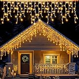 Dazzle Bright Eisregen Lichterkette Außen, 10M 400LED Warmweiß Lichterkette mit Timer und 8 Modi, Wasserdicht Weihnachtsbeleuchtung für Weihnachten Balkon Fenster Haus Dachrinne Fenster Geländer