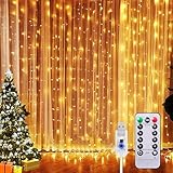 Sunlisky Lichtervorhang 3x2m 200LED Lichterketten Vorhang, 8 Modi IP65 Wasserdicht, LED Lichterkettenvorhang mit Fernbedienung Timer, für Innenbeleuchtung Partydekoration Valentinstag