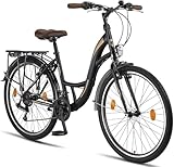 Licorne Bike Stella Premium City Bike in 24,26 und 28 Zoll - Fahrrad für Mädchen, Jungen, Herren und Damen - 21 Gang-Schaltung - Hollandfahrrad Citybike (Schwarz, 26.00)