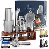 EMPATION Cocktail Set [TESTSIEGER] 825ml Boston Cocktail Shaker aus Edelstahl, leicht zu öffnen & kein Verklemmen, Profi Cocktail Shaker Set mit Ständer & Rezeptbuch, Cocktail Mix Set für Barkeeper