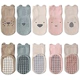 FedMois 5er Pack Baby Kleinkinder ABS rutschfeste Socken Sneaker Socken Tiermotive Baumwolle, 1-3 Jahre