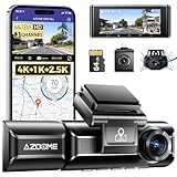 AZDOME 4K Dashcam Auto 4K+ 1080P+ 2.5K vorne hinten innen mit 64GB SD Karte, WiFi, GPS, Super Nachtsicht, Parküberwachung, Loop-Aufnahm, WDR, G Sensor, 3.19” Hitzebeständig, Max 256GB, M550 MAX