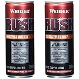 Weider RUSH Ready-to-Drink Pre-Workout Booster, Energized Orange, 250 ml, mit Koffein & Arginin (Packung mit 2)