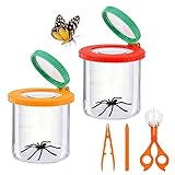 Roysmart Becherlupe Lupenbecher Set, 2 Stück Insekten Viewer, Lupendose Lupenbecher mit Pinzette, Becherlupen für Kinder, Insekten Beobachtungsbox für Outdoor Wissenschaft Natur Erkundung