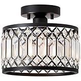 Kristall Kronleuchter,Deckenleuchte Schwarz mit Kristall Schirm,Sockel E27 Deckenlampe,Moderne Lampe für Wohnzimmer Schlafzimmer Küche Flur Esszimmer 1-Light