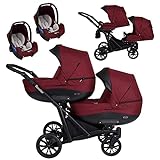 KUNERT BOOSTER 3in1 Kinderwagen Komplettset Zwillingskinderwagen Babywagen Baby 3 in 1 Kombikinderwagen Komplettset Geschwisterwagen Kinder Wagen set Zwillingsbuggy Doppelkinderwagen (Weinrot, 3 in 1)