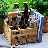 WORKEFIED Grillzubehör Männer Geschenk – Hochwertige Grill Geschenke für Männer – Handgefertigte Aufbewahrungsbox aus Akazienholz – Perfektes Grill Zubehör für Männer