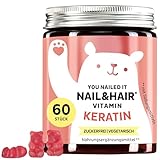 Keratin-Gummibärchen – für Haare & Nägel – mit Vitamin C, E, Selen, Zink, Kupfer & Biotin – 400 mg Keratin – 60 Stück - Vegetarisch - Zuckerfrei - Bears with Benefits