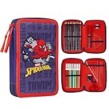 Marvel Federmäppchen Kinder Federtasche, Gefüllt Schulmäppchen Fächer Pencil Case, Federpenal Etui Spiderman Avengers Einschulung Junge (Spiderman Doble Zip)
