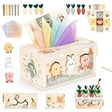 Vanplay Montessori Spielzeug Baby 12 Monate, 6 in 1 Tücherbox Baby Spielzeug ab 1 Jahr, Holzspielzeug Motorikspielzeug ab 1 2 3 Jahre Mädchen Junge, Geschenk Kind 1 Jahr