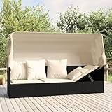 Willood Outdoor Loungebett Gartensofa mit Dach und Kissen Schwarz Poly Rattan