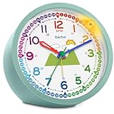 Eachui Analog Wecker Kinder ohne Ticken für Jungen und Mädchen - Analog Quarzwecker mit Nachtlicht, Snooze und Batteriebetrieben Lernwecker, einfach einzustellen(Grün)