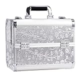 Kosmetikkoffer Schminkkoffer Make up Koffer Friseurkoffer Nagelkoffer Alu Beauty Case Make up Organizer Koffer, Silber