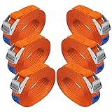 Zurrgurt Spanngurt Befestigungsgurt Klemmverschluss Befestigungsriemen orange - belastbar bis 250 kg DIN EN 12195-2, 6er Pack 2.5 cm x 2.5 m