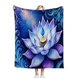 Dozrmey Kuscheldecke Kinder 130x150 Blauer Lotus, Flanell Sofadecke Couchdecke für Wohnzimmer Deko, Weiche Mikrofaser Flauschig Decke, Sofa Couch Bett Tagesdecke, 130x150 cm L57-
