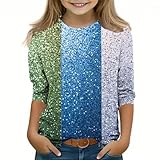 Mädchen-T-Shirt, 3/4-Ärmel, lustig, Mardi Gass, goldfarben, bedruckt, 3–12 Jahre, Kinder, bequem, lockere Passform, Karneval, Party, Kostüm, Festival, Hochzeit, Geburtstag, Urlaub, A98, mehrfarbig, 10