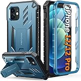 FNTCASE Für iPhone 12 Hülle: für iPhone 12 Pro Handyhülle mit Ständer Outdoor Hüllen 360 Grad Schutzhülle Stoßfest Sturzfest Panzerhülle mit Eingebautem Displayschutz Case 6,1 Zoll