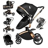 3 in 1 Kombikinderwagen 3 in 1 Reisesysteme Infant Kinderwagen Hochlandschaft Liegender Buggy Kinderwagen Neugeborenen Kinderwagen Faltbarer Standardkinderwagen (906 Black)