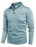 COOFANDY Lässiger Henley-Pullover für Herren, langärmelig, Thermo-Fleece, schmale Passform, Hellgrün und Weiß, Groß