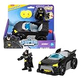 Mattel Fisher-Price Imaginext DC Super Friends Metal Force Batmobil Spielzeugauto, ca. 7,6 cm große Batman-Actionfigur und Zubehör im Set, enthält Starter und 2 Scheiben, JFJ68