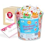 Ahoj-Brause Bonbon Eimer 100 Stück Traubenzucker-Lolly in drei Geschmack: Erdbeer, Tropic und Kirsch