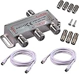 RUNCCI-YUN 3-Fach TV Radio F-Stecker Adapter Kabel Antennen Verteiler SAT Splitter Metall TV-Verteiler 5-2500MHz inkl. Adapter + Kabel + 3 x F Stecker auf Koax Stecker + 4 x F Buchse auf Koax Kupplung