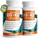 Vitamin D3 K2 VEGAN - 360 Tabletten mit 5000 IE D3 + 200 mcg K2 (MK7) - Vitamin D3 hochdosiert und vegan - Vorratspackung - laborgeprüft mit Zertifikat - ohne unerwünschte Zusatzstoffe