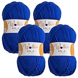 Wollidu Mila Garn zum Häkeln und Stricken 4 x 50g/133m Strickgarn 100% Polyacryl Häkelgarn Royal Blau