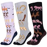 YYSWSAKY Reitsocken, 3 Paar Damen & Mädchen Reitstrümpfe Karo, Pferdeliebhaber Kniestrümpfe Damen Reiter Socken Damen 39-42 Baumwolle, Damen Mädchen Laufsocken lange Socken kompressionsstrümpfe