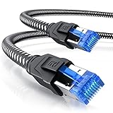 CSL - CAT 8 Netzwerkkabel 40 Gbits - 10m - Baumwollmantel - LAN Kabel Patchkabel Datenkabel RJ45 - CAT 8 Gigabit Ethernet Cable - 40000 Mbits Geschwindigkeit - S/FTP PIMF Schirmung - schwarz