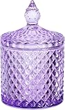 Lnwwrv Graues Diamantschliff-Glas-Bonbonglas, 10 Unzen, verschlossenes Aufbewahrungsglas mit Deckel, Glas für Nüsse und Trockenfrüchte, dekoratives Glas,Lila
