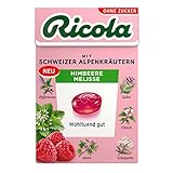 Ricola Himbeere Melisse, 50g Böxli Schweizer Kräuter-Bonbons mit 13 Alpenkräutern & fruchtig-erfrischender Himbeere, zuckerfrei, 1 x 50g, vegan