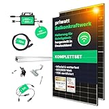 priwatt® Balkonkraftwerk Duo zur Ziegeldach-Befestigung [880 Wp] - Solaranlage Komplettset (2 bifaziale Solarmodule, TSUN Wechselrichter & Dachhalterung mit Zubehör)