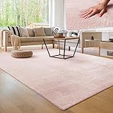 Paco Home Waschbarer Teppich Wohnzimmer Schlafzimmer Kurzflor rutschfest Flauschig Weich Moderne Einfarbige Muster, Grösse:120x170 cm, Farbe:Rosa