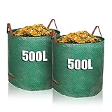 BigDean 2 Stück Gartenabfallsack 500L Laubsammler - 150g/m² selbststehend 3 Griffe robust wasserdicht & faltbar - Laubsack groß& stabil Gartensack Grünschnitt Gartenabfall Müllsack für Garten