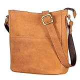 LEABAGS Leder Handtasche Damen I Premium Echtleder Umhängetasche I Damen Schultertasche I Damentasche I Tragetasche für Arbeit Uni Schule Freizeit I Größe L (31 x 23 x 6 cm) I Nature Hellbraun