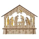 EMOS Weihnachtskrippe aus leichtem Holz, Weihnachtsdekoration mit 6 LEDs, warmweißes Licht, batteriebetrieben (2x AA), IP20 Innenbereich, 10000 h Lebensdauer, 6/18h Timer, 18,5 x 15 cm