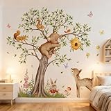 Luckwaii Wandtattoo Dschungel Waldtiere Baum Wandaufkleber Safari Bär Hirsche Fuchs Wall Stickers Wandposter Selbstklebend Kinderzimmer Deko Wanddeko Wandsticker für Baby- & Kleinkinderzimmer
